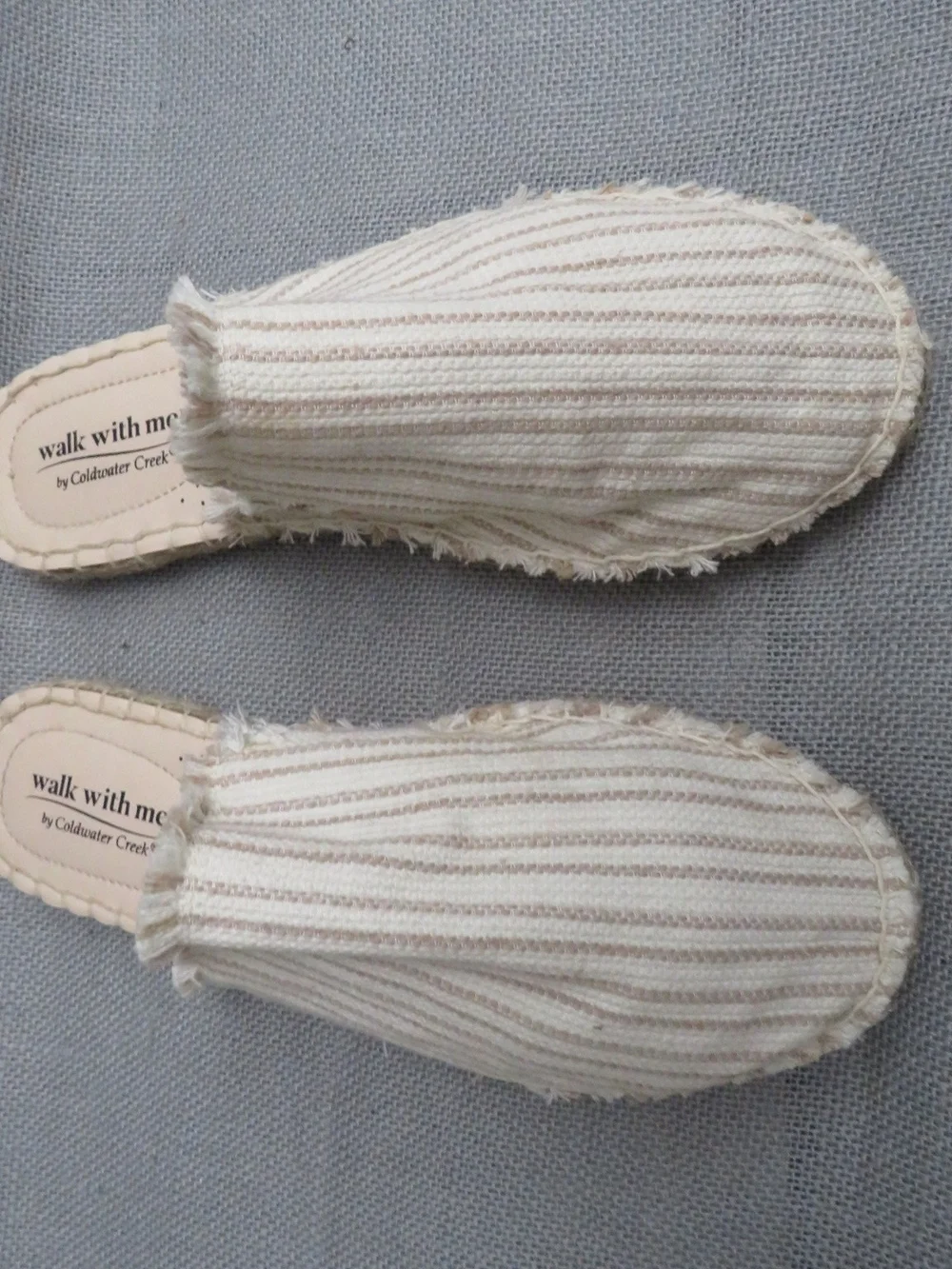 Cream Striped Slip-On Espadrille Mules - Women